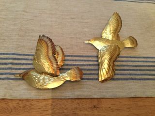 Vintage Tin Brass Tone Set Of 2 Bird Wall Decor Ornaments