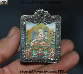 Old Tibetan Buddhism Silver Tara Kwan - Yin Buddha Statue Amulet Periapt Pendant