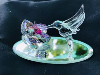 Blown Glass Mini Hummingbird Figurine W/crystal Flower On 3 X 2 Beveled Mirror