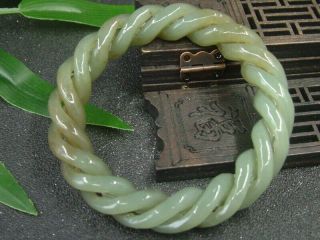 Chinese Antique Nephrite Hetian Green Old Jade Bangle 3 - Twisted Wire - Bracelets