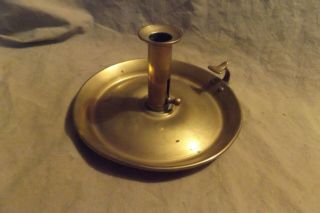 Vintage Antique Large Brass Chamberstick 3.  75x7 " W Thumbhold,  Tray,  Push Up