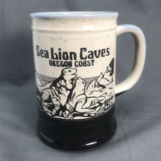 Vintage Stoneware Sea Lion Caves Of Oregon Coast Tall Mug 1 Pint Stein