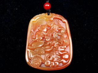 Blood Jade Hand Carved Pendant W/ Beads Necklace Mice Steal Treasures 08171805