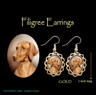 Vizsla Dog - Gold Filigree Earrings Jewelry