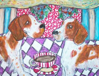 Welsh Springer Spaniel Drinking Coffee Dog Collectible 8 X 10 Signed Art Print