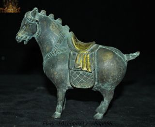 Old Chinese Feng Shui Bronze Gilt Success Lucky Animal Tang Horse Horses Statue