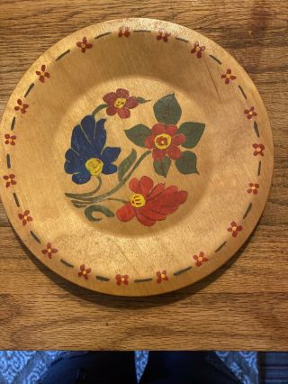 Vintage Hand Painted Wood Plate Display Serving Dish