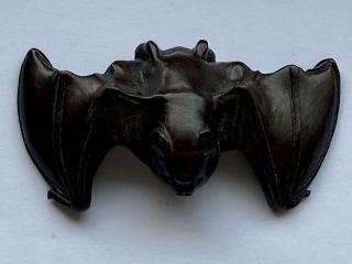 Dark Wood Netsuke Hand Carved Bat Signed Estate