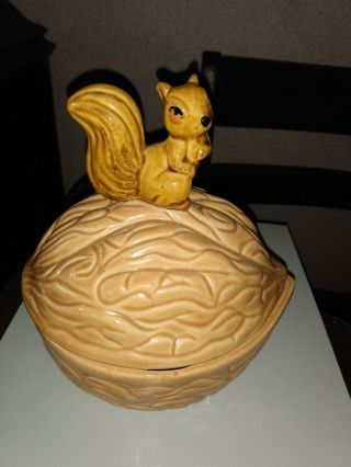 Vintage Ceramic Squirrel Walnut Candy Dish/treat Bowl With Lid