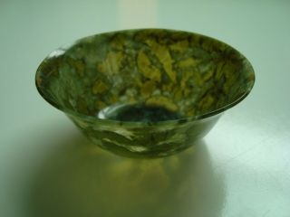 Antique Chinese Carved Spinach Green Jade Thin Translucent Bowl 2 15/16  Diam.