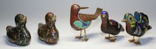 5 Assorted Vintage Chinese Cloisonne Duck/bird Figurines