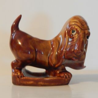 Vintage Brown Droopy Eye Bassett Hound Dog Puppy Ceramic Planter Vase