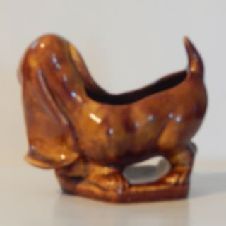 Vintage Brown Droopy Eye Bassett Hound Dog Puppy Ceramic Planter Vase 3