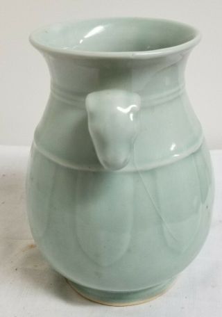Vintage 20th Century Republic Style Chinese Celadon Green Rams Head Vase 2