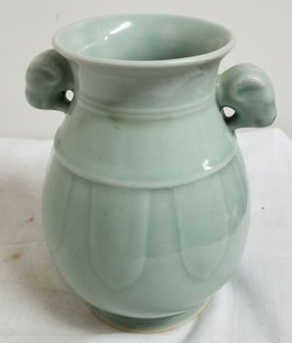 Vintage 20th Century Republic Style Chinese Celadon Green Rams Head Vase 3