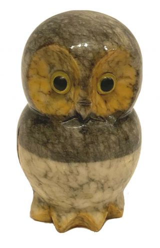 Vtg 70s Alabaster Hand Carved Owl Figurine Paper Weight Made In Italy