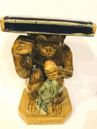 Vintage Chinese Shi Wan Ware Art Pottery Monkey Statue Plant Stand Rc Creations