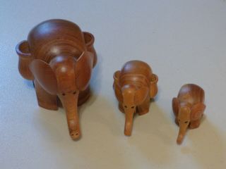 Set Of 3 Vintage Hand Carved Wooden Elephants