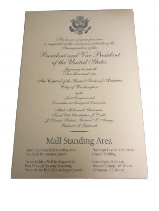 2001 Bush & Cheney Inauguration " Gold " Invitation - Mall Standing Area