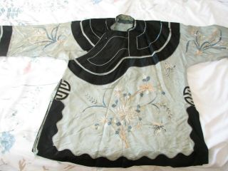 Antique Vintage Chinese Embroidered Silk Robe Jacket Butterflies Flowers