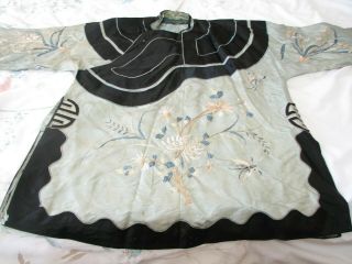 Antique Vintage Chinese Embroidered Silk Robe Jacket Butterflies Flowers 2