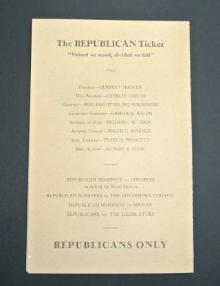 1932 Massachusetts Election Republican Convention Candidate List & Banquet Gala