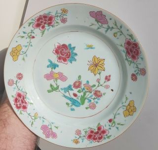 Antique 19th C.  Chinese Porcelain Famille Rose Plate Flowers China 8.  25 " F