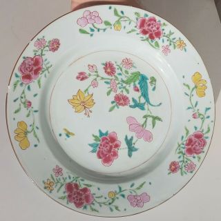 Antique 19th C.  Chinese Porcelain Famille Rose Plate Flowers China 8.  25 " C