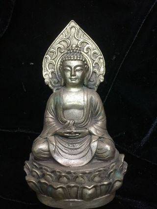 Large Antique Tibetan White Copper Hand Made Buddha Statue
