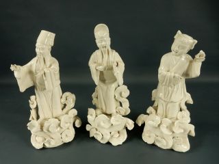 Group Of 3 Antique Old Vintage Chinese Dehua Porcelain Blanc De Chine Figures