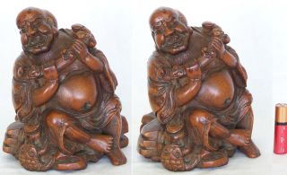 19th Century Chinese Qing Dynasty Carved Bamboo Figure Liuhai With 3 - Legged Toad