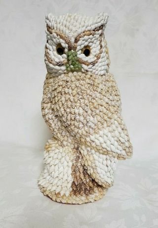 Owl Figurine Real Natural Sea Shell Art Statue Handmade Vintage