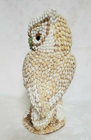 Owl Figurine Real Natural Sea Shell Art Statue Handmade Vintage 3