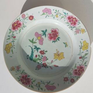 Antique 19th C.  Chinese Porcelain Famille Rose Plate Flowers China 8.  25 " A
