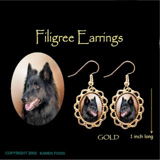 Belgian Sheepdog - Gold Filigree Earrings Jewelry