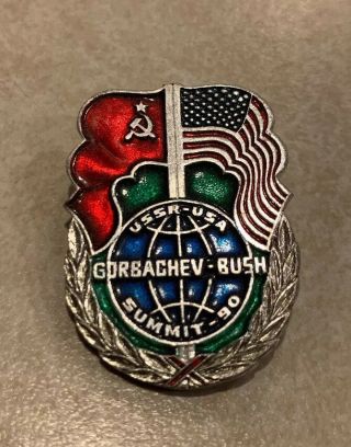 1990 George Bush Mikhail Gorbachev Summit Ussr Usa Pin Pinback Button Political
