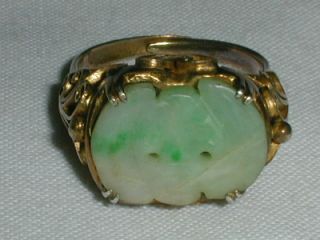 Antique Chinese Export Silver Real Jade Bat? Ring - Size 7 - Adjustable