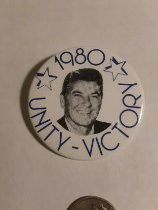 1980 Unity Victory Ronald Reagan Campaign Button Presidential George Bush