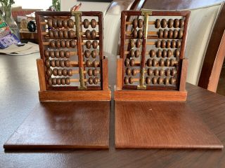 Vintage Abacus Bookends Made From Wood And Brass
