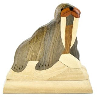 Northwoods Handmade Wooden Parquetry Walrus Sculpture Figurine