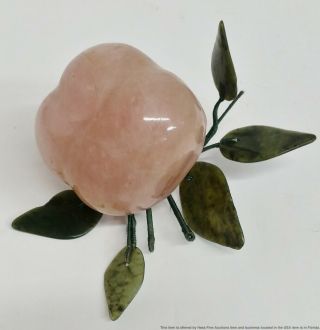 Antique Carved Chinese Jade Rose Quartz Fruit Persimmon Peach Sculpture 3 of 7 3