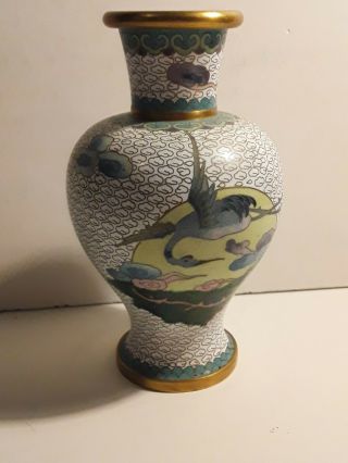 Vintage Chinese Cloisonne Enamel Vase With Crane