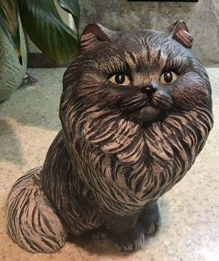 Cute Vintage Ceramic Hand Painted Hobbyist Gray Persian Cat Kitten 8 " Tall