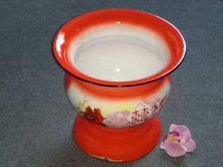 Chinese X Large Enamel Centre Bowl/vase In Red With Floral Design