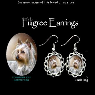 Yorkie Silky Yorkshire Terrier - Silver Filigree Earrings Jewelry