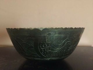 Rare Antique Vtg Asian Chinese Brass Etched Design Large Bowl Signed 10”