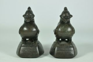 Pair Fine Old Chinese Burmese Opium Weight Bronze Bird Scholar Art 2