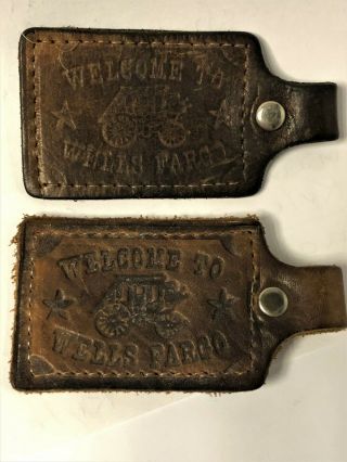 2 Items Vintage Wells Fargo Bank Leather Keychains Welcome To Wells Fargo 3 1/2 "