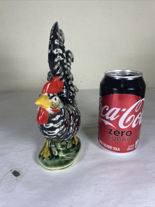 Vintage 1940s? Rooster Ceramic Figurine,  Hand Painted Black and White Red Green 2