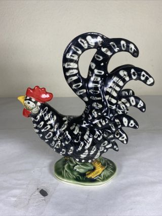 Vintage 1940s? Rooster Ceramic Figurine,  Hand Painted Black and White Red Green 3